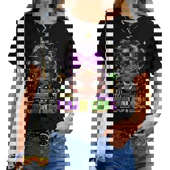 Little Miss Mardi Gras Cute Girl Messy Bun Festival Carnival Women T-shirt - Thegiftio