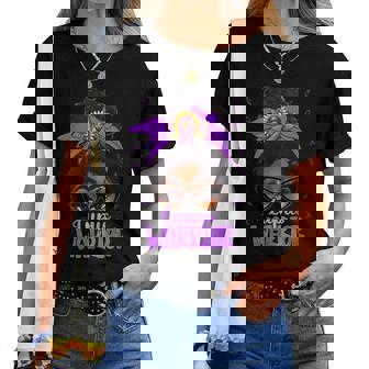 Lupus Warrior Purple Awareness Ribbon Messy Bun Black Women Women T-shirt - Thegiftio