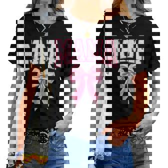 Mama Coquette Pink Bow Floral Mother's Day Mom Women T-shirt | Mazezy