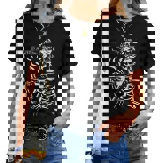 Messy Bun Skeleton Halloween Costume Never Better Women T-shirt | Mazezy