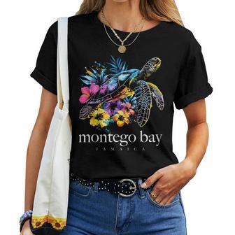 Montego Bay Jamaica Sea Turtle Flowers Surfer Souvenir Women T-shirt - Thegiftio UK
