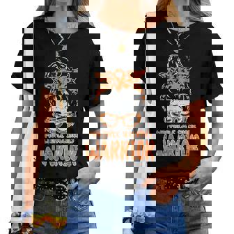 Multiple Sclerosis Warrior Ms Awareness Messy Bun Hair Women T-shirt | Mazezy