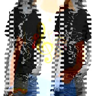 Music Note Symbol Turkey Teacher Fall Thanksgiving Autumn Women T-shirt | Mazezy