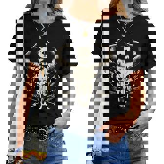 Niedliche Cowgirl-Katze Auf Totenkopf T-shirt Frauen - Seseable