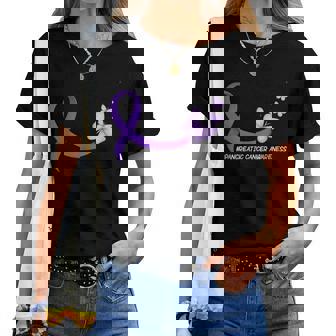 Pancreatic Cancer Awareness Ribbon Purple Butterfly Support Women T-shirt | Mazezy