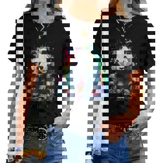 Panda Men's Women's Colourful Watercolour Panda Women T-shirt | Mazezy