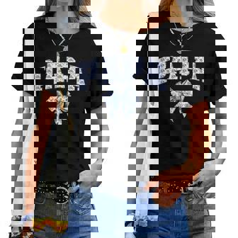 Papa Coquette Toile Blue Bow Floral Family Matching Women T-shirt | Mazezy