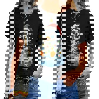 Pingouin Mignon Bonnet Noël Guirlande Lumineuse Fête T-shirt femme - Cadeauxyz