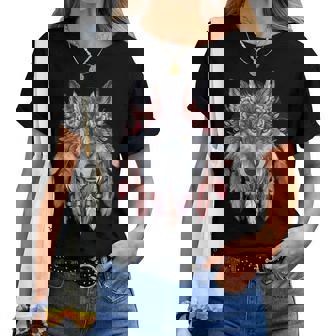 Plumas Lobo Retrato Boho Lobo Camiseta de mujer - Regaloses