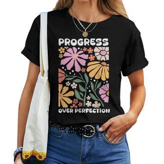 Progress Over Perfection Aba Therapist Behavior Rbt Floral Women T-shirt - Thegiftio UK
