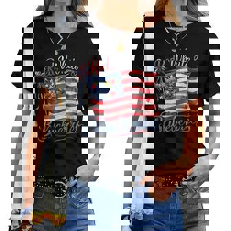 Red White & Blueberries Coquette Flag Bow Women Women T-shirt | Mazezy