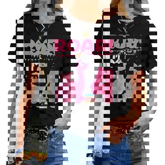 Roar I'm 4 Year Old Dinosaur Girl 4Th Birthday Party Women T-shirt | Mazezy