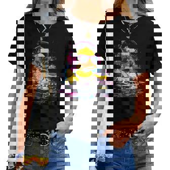 Rubber Duck Techno House Music Turntable Dj Rubber Duckling Women T-shirt | Mazezy