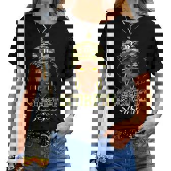 Scorpio Season Black Woman With Camo Hat Birthday Girls Women T-shirt | Mazezy