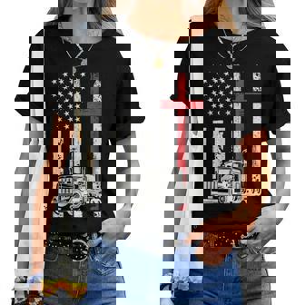 Semi Truck American Flag Christian Truck Driver Patriotic Women T-shirt | Mazezy