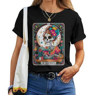 The Sew-Ciopath Tarot Card Sewing Skeleton Womens Women T-shirt - Thegiftio UK