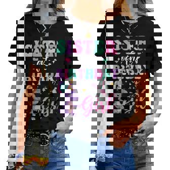 Sister Of The Birthday For Girl Dinosaur T-Rex Party Family Women T-shirt | Mazezy