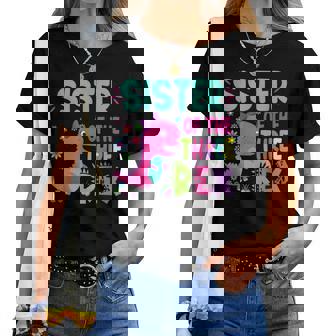 Sister Of The Three Rex Birthday Dinosaur Family Matching Women T-shirt - Thegiftio