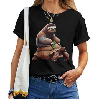 Sloth Riding Turtle Lazy Sloth Tortoise Women T-shirt - Thegiftio