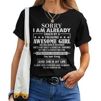 Sorry I Am Already Taken By A Freaking Awesome Girl December Women T-shirt - Thegiftio UK