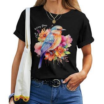 Spring Fling Floral Bird Spring Flowers Women T-shirt - Thegiftio UK