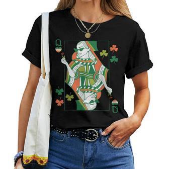 St Patrick's Day Irish Hearts Queen Playing Cards Clover Women T-shirt - Thegiftio UK