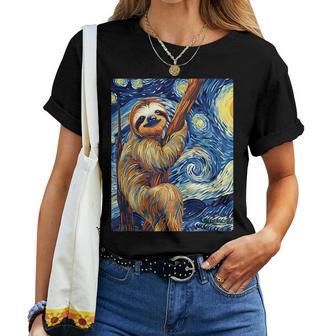 Starry Night Sloth Women T-shirt - Thegiftio