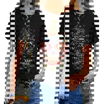 Sugarskull Dia De Los Muertos Floral Coloré T-shirt femme - Cadeauxyz