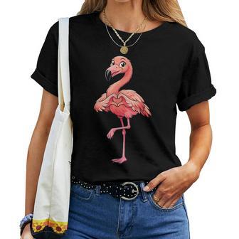 Süßer Rosa Flamingo Mit Herzsymbol T-shirt Frauen - Geschenkecke