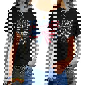 Teacher American Flag Bow Stars Women T-shirt | Mazezy