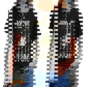 Thank You Veterans Patriotic Dog Tag American Flag Women Women T-shirt | Mazezy