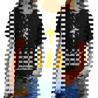 Three Kings Nativity Scene With Bethlehem Star Christian Women T-shirt | Mazezy