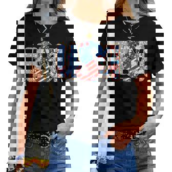 Usa Flag 4Th Of July Coquette Bow Floral Patriotic Girl Women T-shirt | Mazezy