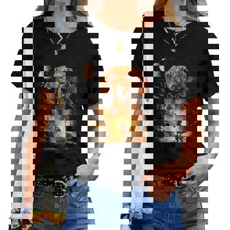 Vintage 90S Dachshund Howling At The Moon Wiener Dog Mom Women T-shirt - Thegiftio