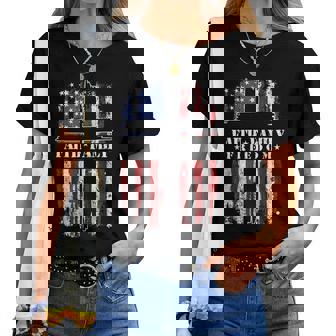 Vintage Usa Flag Faith Family Freedom Patriotic Christian Women T-shirt | Mazezy