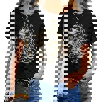 Western Cowboy Boot Horseshoe Sunflower Rope Cowgirl Country Small Black Women T-shirt - Thegiftio