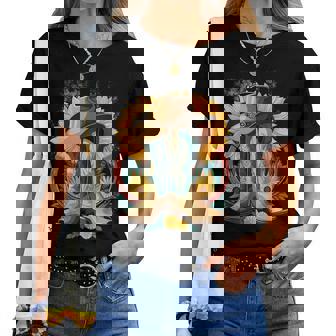 Western Cowboy Boot Horseshoe Sunflower Rope Cowgirl Country Women T-shirt | Mazezy