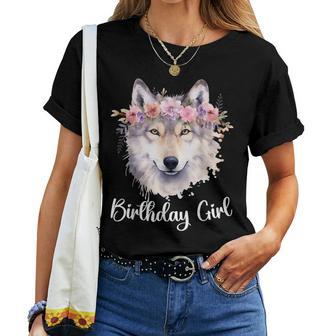 Wolf With Flowers For The Birthday Girl Women T-shirt - Thegiftio UK