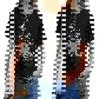 かわいい花 面白い動物キツネザル レディースTシャツ - Kawaiitshirt