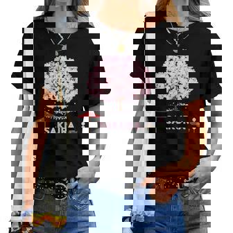 和 桜 シャツ ピンク 桜 花 木 花見 レディースTシャツ - Kawaiitshirt