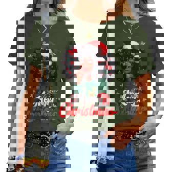 Black Girl Santa Hat Merry Christmas Pajama African American Women T-shirt | Mazezy