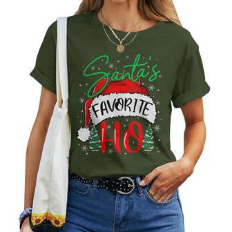 Santa's Favorite Ho Christmas Santa Hat Naughty Women T-shirt | Mazezy