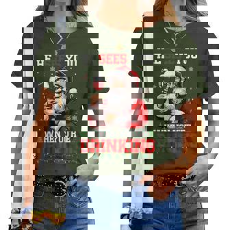 He Sees When You're Drinking Christmas Santa Drinking Wine Women T-shirt | Mazezy