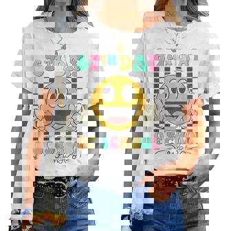 67Th Day Of School Vibes Cute Smile Face 67 Meme Teacher Women T-shirt | Mazezy