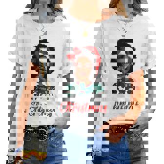 Black Girl Afro Santa Hat Merry Christmas African American Women T-shirt - Thegiftio