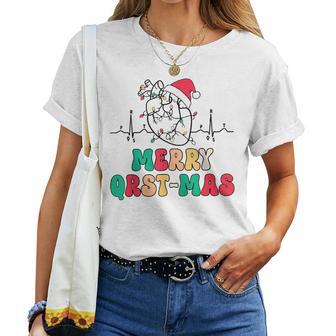 Cardiology Nurse Christmas Ecg Heart Anatomy Tachy Cvicu Icu Women T-shirt | Mazezy