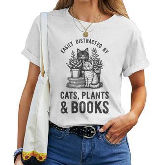 Cats Plants And Books Plant Lover Gardening Women T-shirt - Thegiftio UK