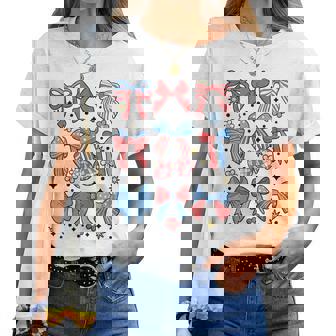 Coquette Bow 4Th Of July Preppy Usa American Flag Girl Women Women T-shirt | Mazezy