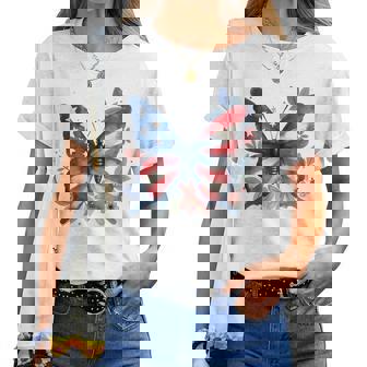 Drapeau Américain Papillon Floral Usa 4 Juillet Filles S T-shirt femme - Cadeauxyz