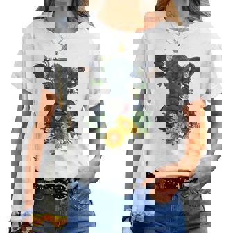 Black Angus Rancher Cattle Cow Lover Cow Sunflower Women T-shirt | Mazezy